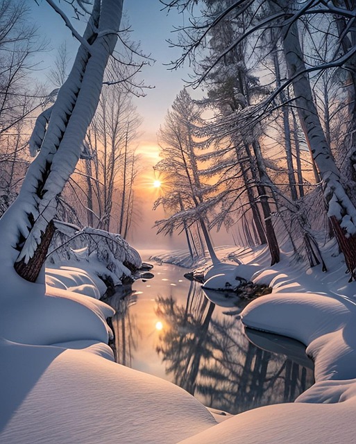 Bäume, Fluss, Wald, Sonnenuntergang