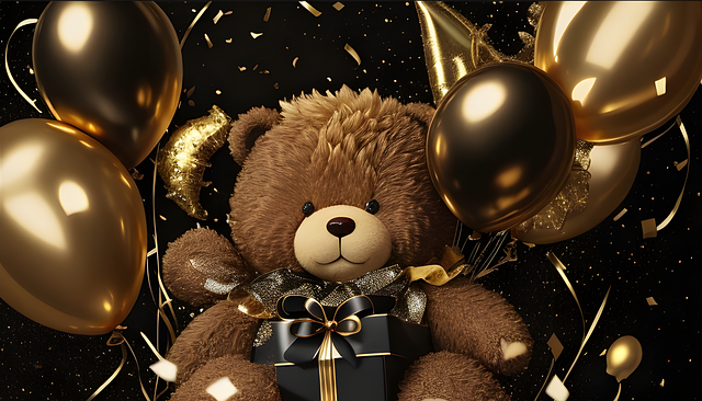 Free ai generated teddy bear golden balloons illustration