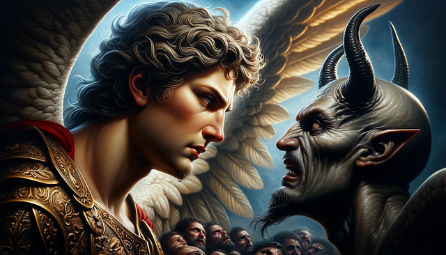 Free ai generated archangel michael warrior michael vs satan illustration