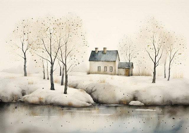 Ai Generiert, Haus, Bäume, Schnee, Szene