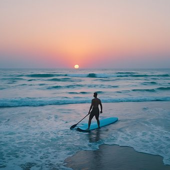 Voda, Oceánu, Západ Slnka, Surfer, Pláž