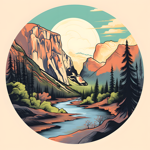 Berge, Fluss, Malen, Farbe, Bunt