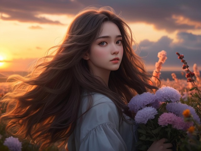 Free ai generated woman flowers illustration
