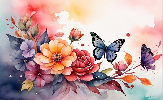Maleri, Vannfarger, Natur, Blomst