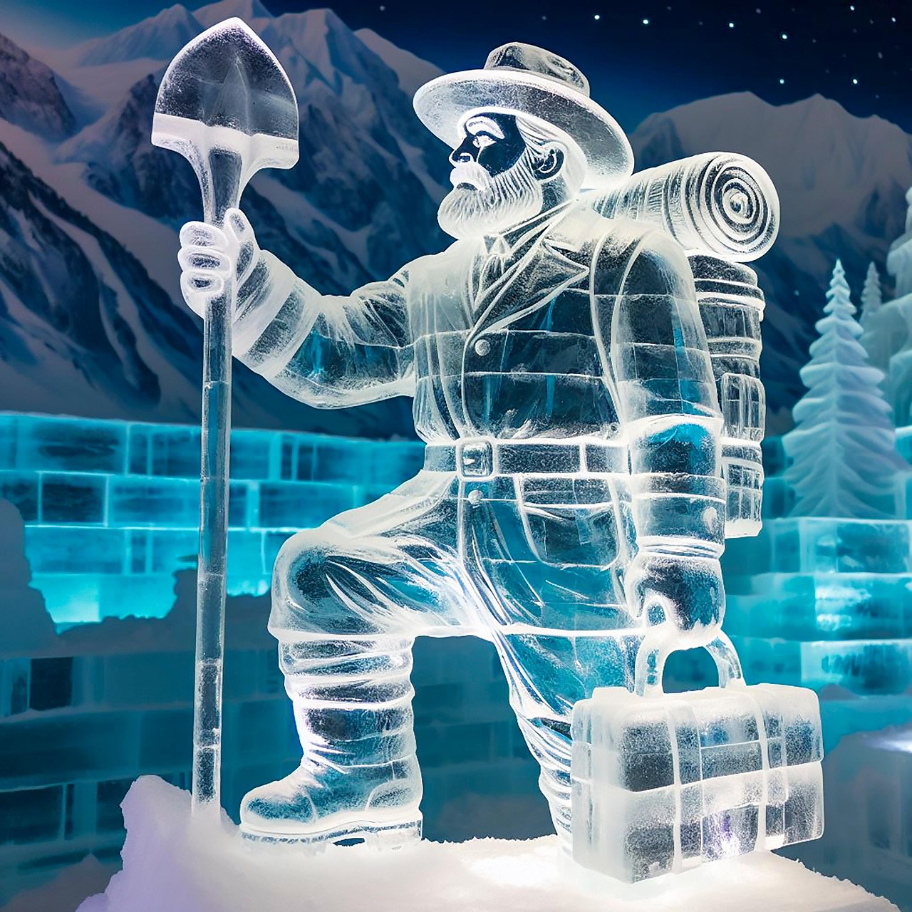 Ai Generiert, Mann, Eisschnitzen, Winter