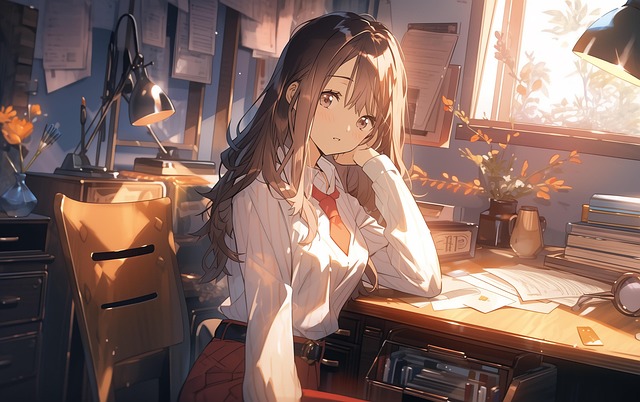 Free ai generated woman desk illustration