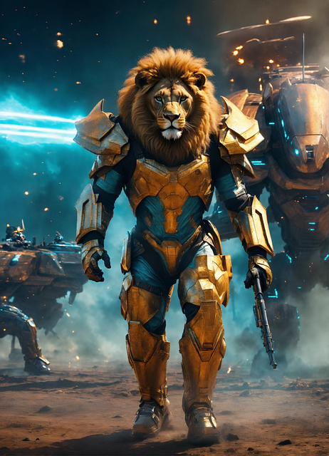 Free ai generated lion soldier illustration
