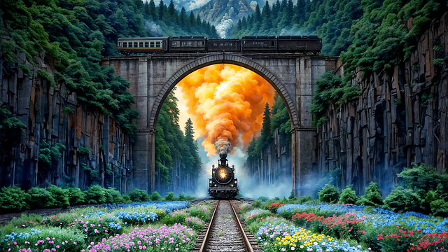 Zug, Blumen, Eisenbahn, Reisen