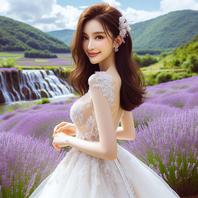 Free ai generated bride lavender field illustration