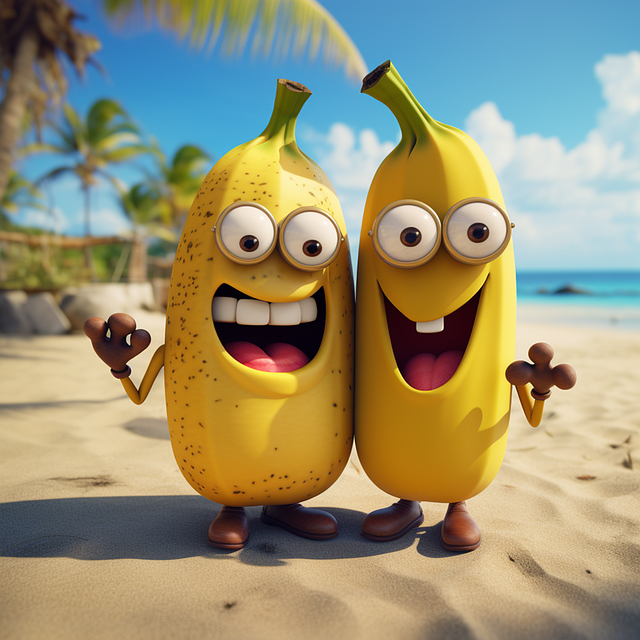 Download free HD stock image of Ai Generated Banana Free ai generated banana beach illustration