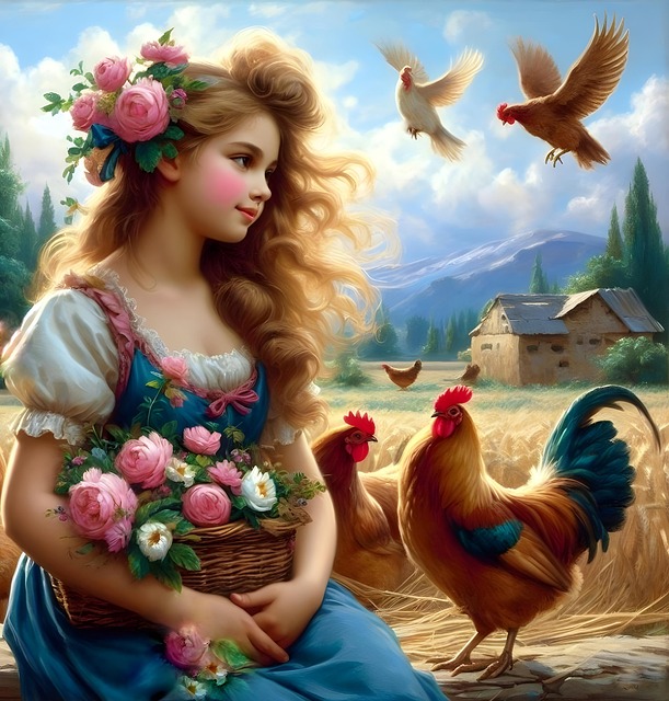 Free ai generated girl flowers illustration