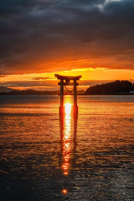 Free torii shrine sea illustration