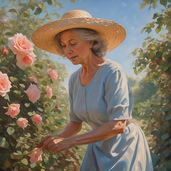 Ai Generado, Mujer, Jardín, Abuela