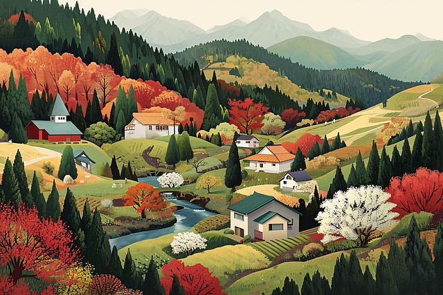 Free ai generated autumn village illustration