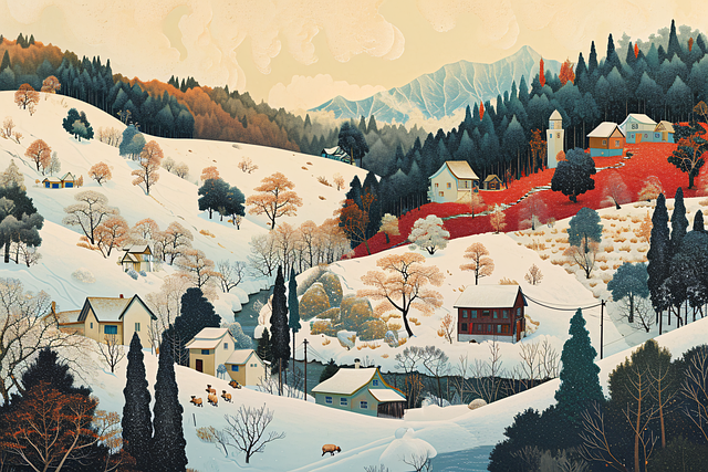 Free ai generated winter village illustration