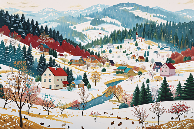 Free ai generated winter village illustration