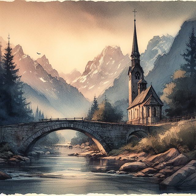 Download free HD stock image of Ai Generated Mountain Free ai generated mountain church illustration