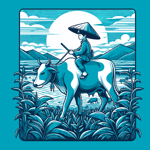 Free boy cow farm illustration