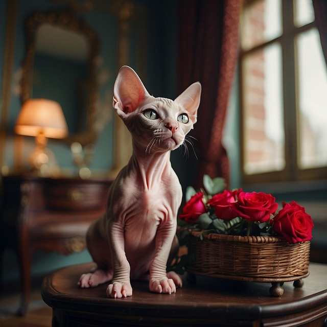 Free ai generated sphynx cat flowers illustration