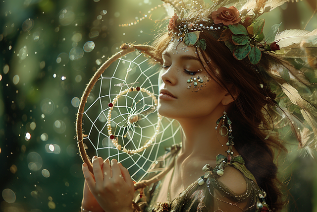 Free ai generated woman dream catcher illustration