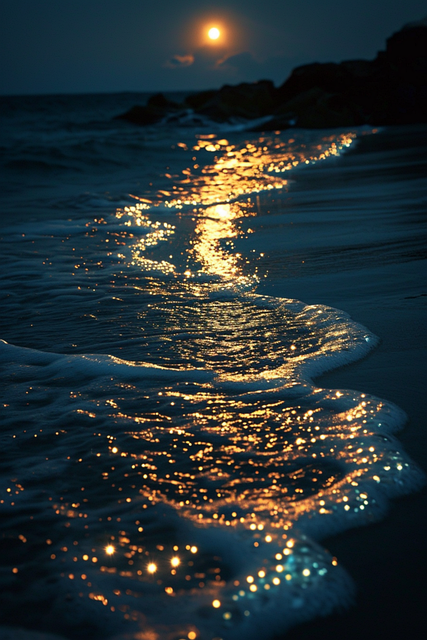 Free ai generated sea full moon illustration