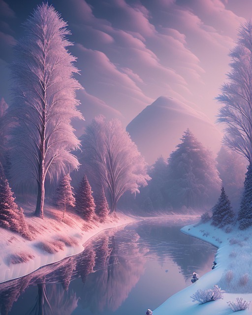 Free ai generated river winter illustration