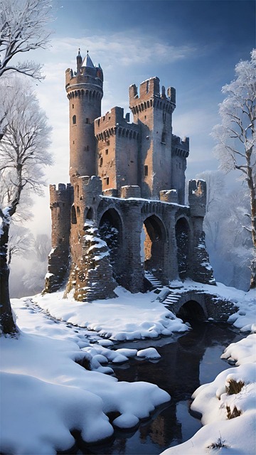 Toile de fond Château Hiver Sentier Château Rosé MRR7-165
