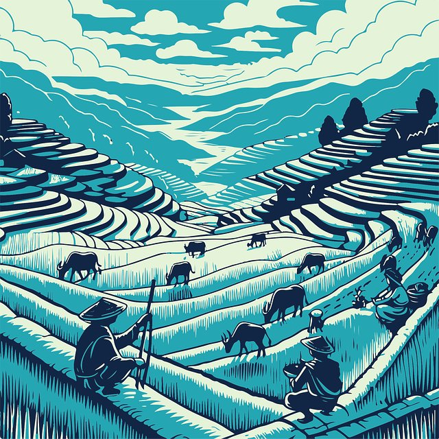 Free terraced fields rice agriculture vector