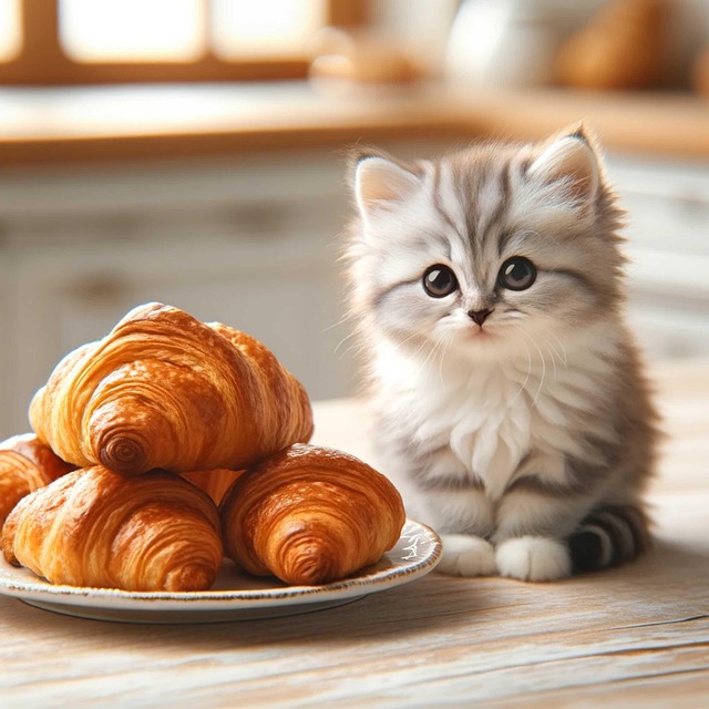 Download free HD stock image of Ai Generated Kitten Free ai generated kitten croissant illustration