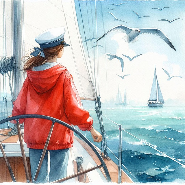 Free ai generated woman boat illustration