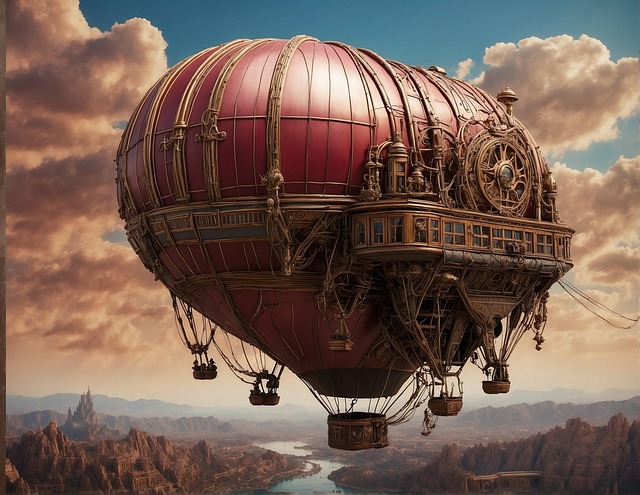 Free ai generated airship steampunk illustration
