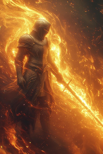 Free ai generated knight flame illustration