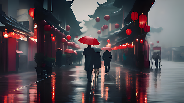 China, Regen, Menschen, Gehen, Straße