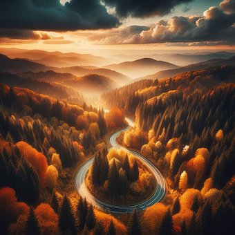 Weg, Wald, Herbst, Bäume, Bewölkt