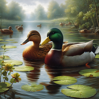Enten, Natur, Teich, See, Szene, Baden