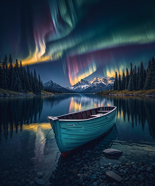 Boot, See, Aurora Borealis, Nacht