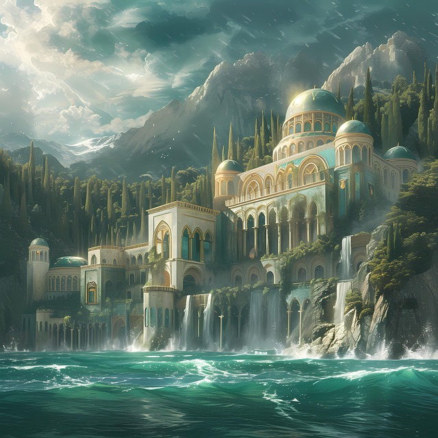 Free ai generated castle river illustration