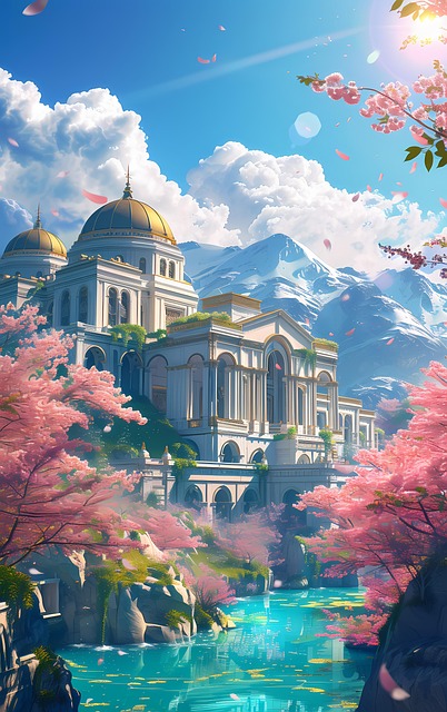 Free ai generated castle river illustration