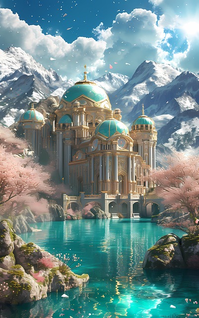 Free ai generated castle river illustration