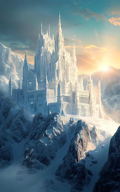 Free castle mountains sunset illustration