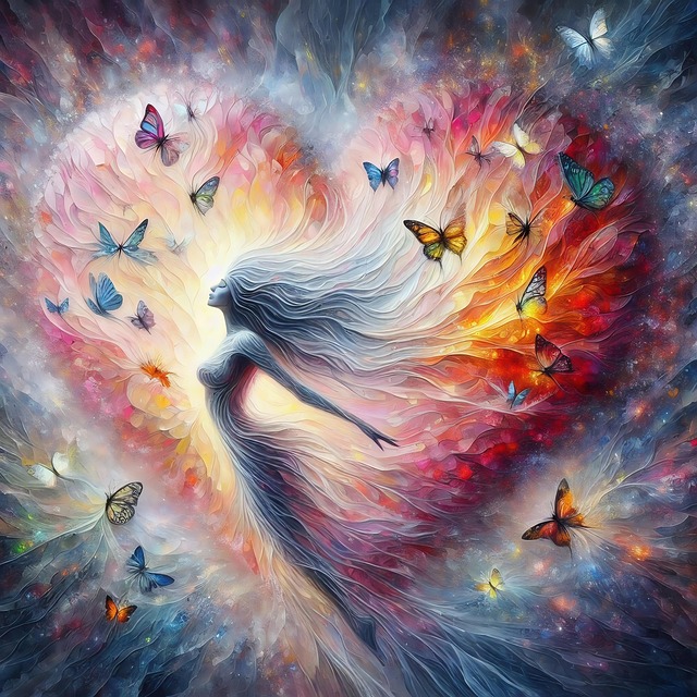 Free ai generated woman butterflies illustration
