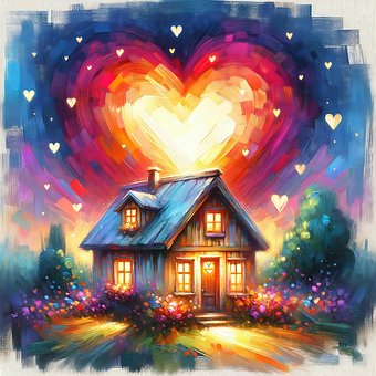 Ai Generiert, Herz, Haus, Blumen, Hütte