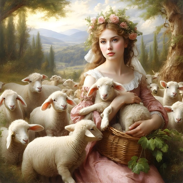 Free ai generated woman sheep illustration