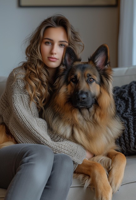 Free ai generated woman german shepherd illustration
