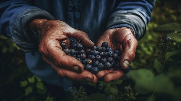 Arándano, Frutas, Agricultor, Las Manos