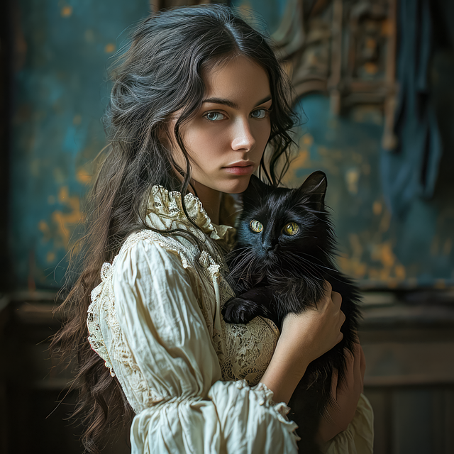 Free ai generated woman cat illustration