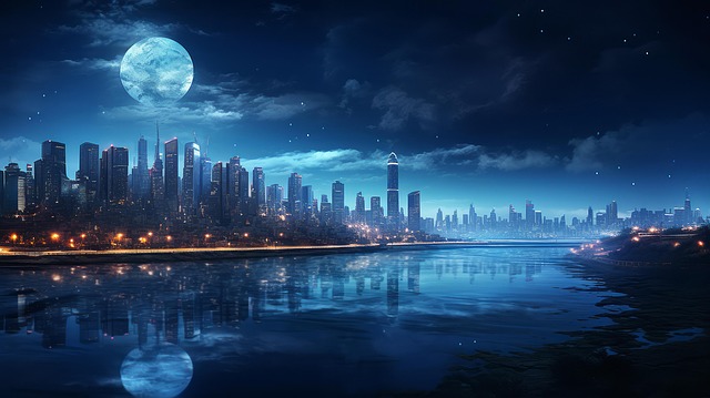 Download free HD stock image of Ai Generated Skyline Free ai generated skyline moon illustration