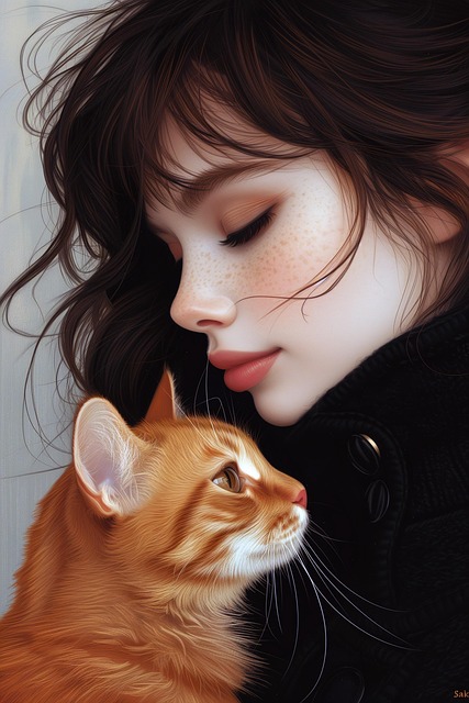 Free ai generated woman cat illustration