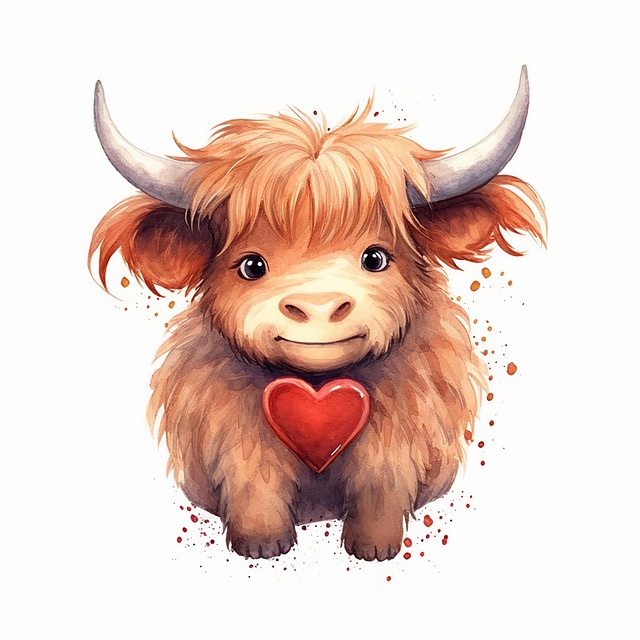Free ai generated nature highland cow illustration