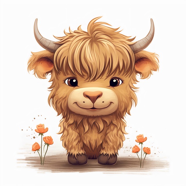 Free ai generated highland cow cattle illustration